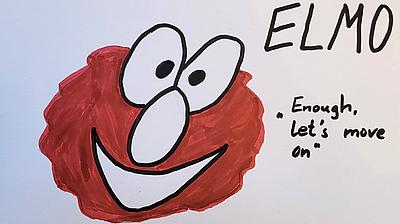 Gesicht von einem gezeichneten Elmo aus der Kindersendung Sesamstraße